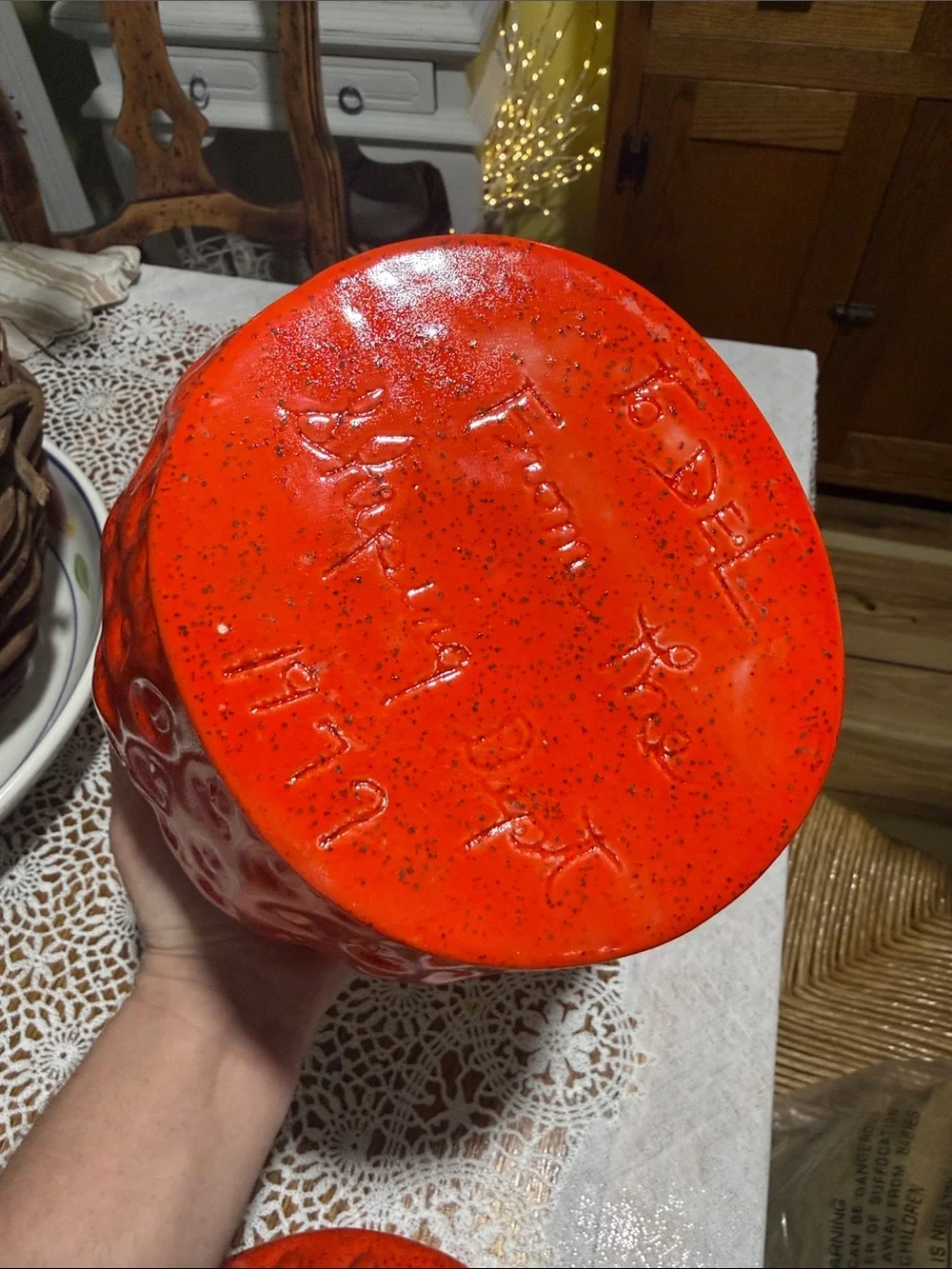 Vintage large strawberry ceramic cookie jar signed 1979